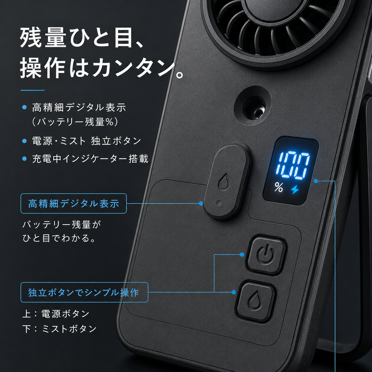瞬涼ミスト™ ハンディファン Pro｜ミスト搭載・卓上スタンド付き
