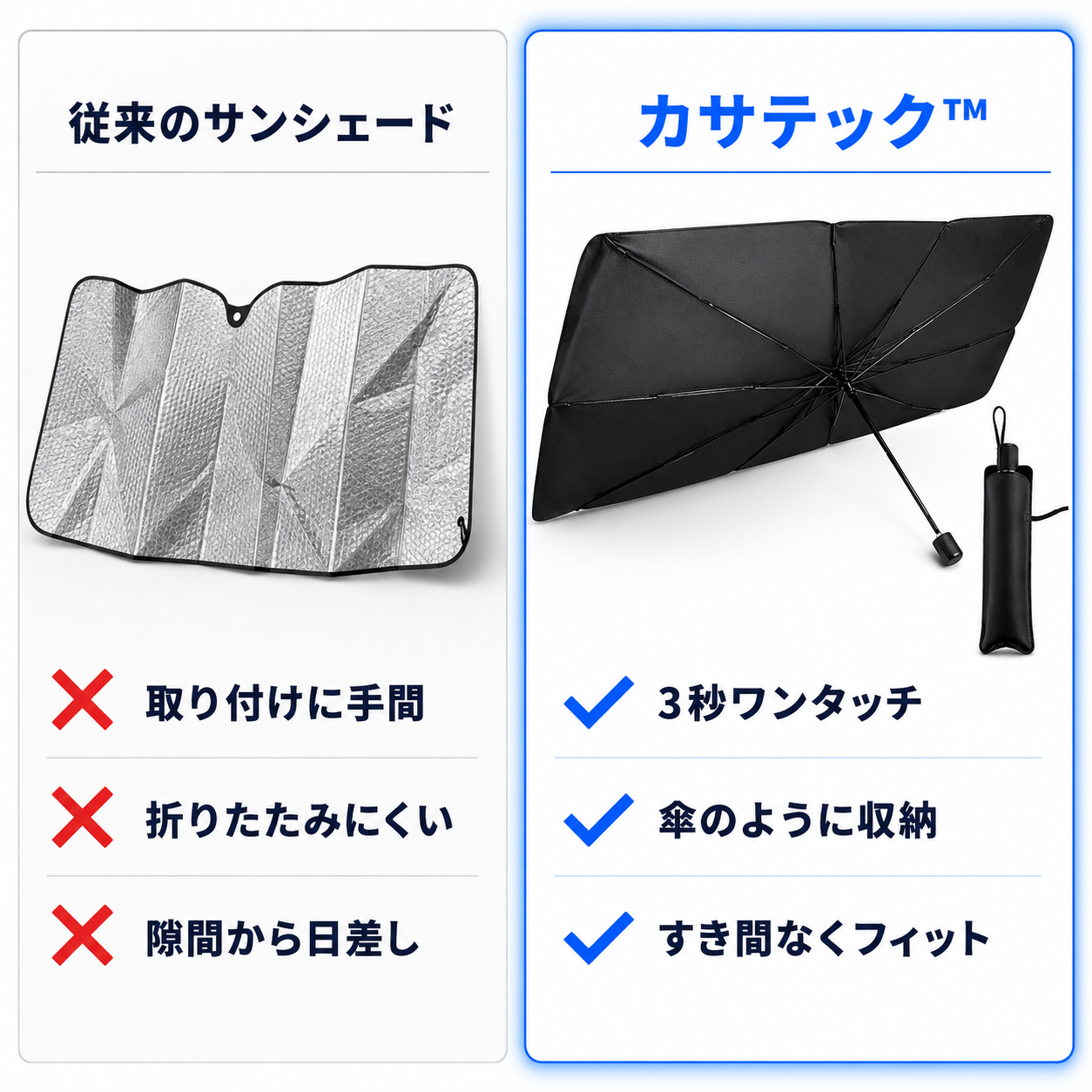 カサテック™ ｜ ワンタッチ車用日除け傘